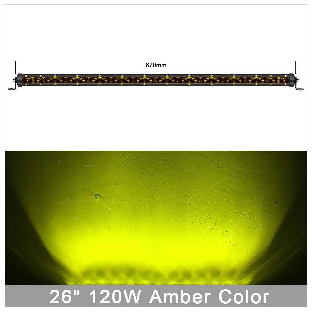6D объектив Супер тонкая Светодиодная панель внедорожный 30 Вт 60 Вт 90 Вт 120 Вт 150 Вт для автомобиля УАЗ 12V 24V трактор внедорожник Грузовик Лодка 4WD 4x4 ATV Led Подсветка - Цвет: 120W 26 Inch Amber