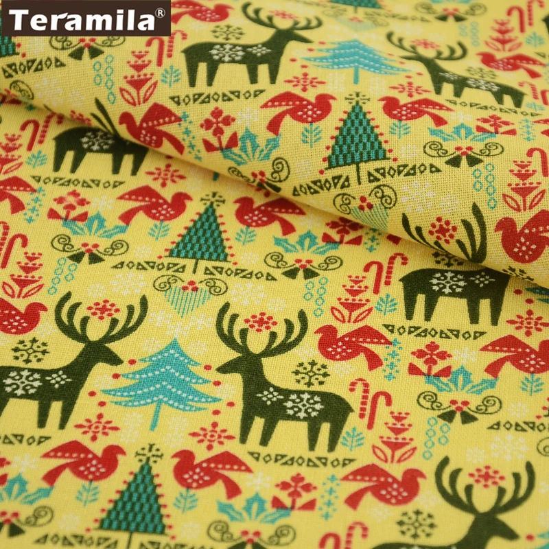 Teramila Cotton Linen Fabric Classical Light Yellow Quilting Sewing Pillow Curtain Printed Christmas Series Home Textile | Дом и сад