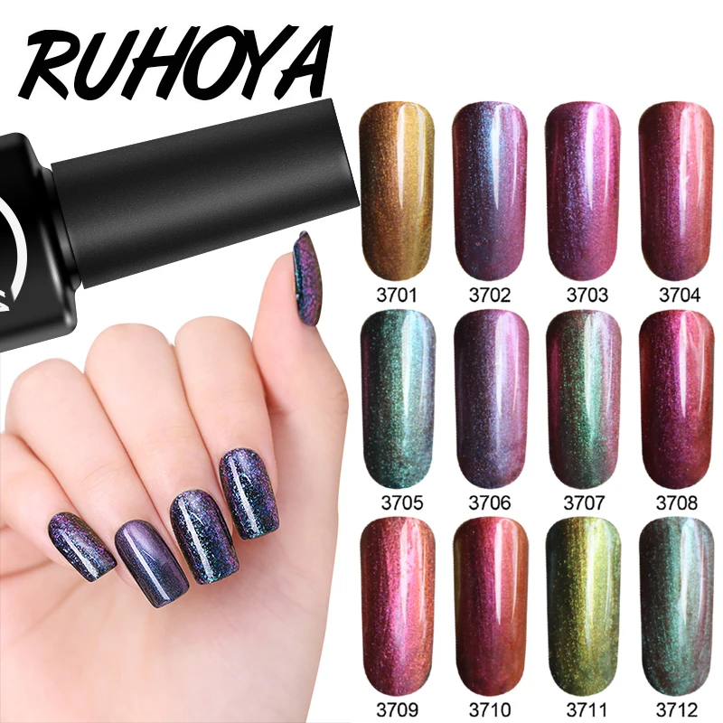

Ruhoya Glitter Chameleon UV Gel Varnish Long-lasting Nail Powder Mirror Effect UV Gel Nail Polish Soak Off Nails Art Manicure