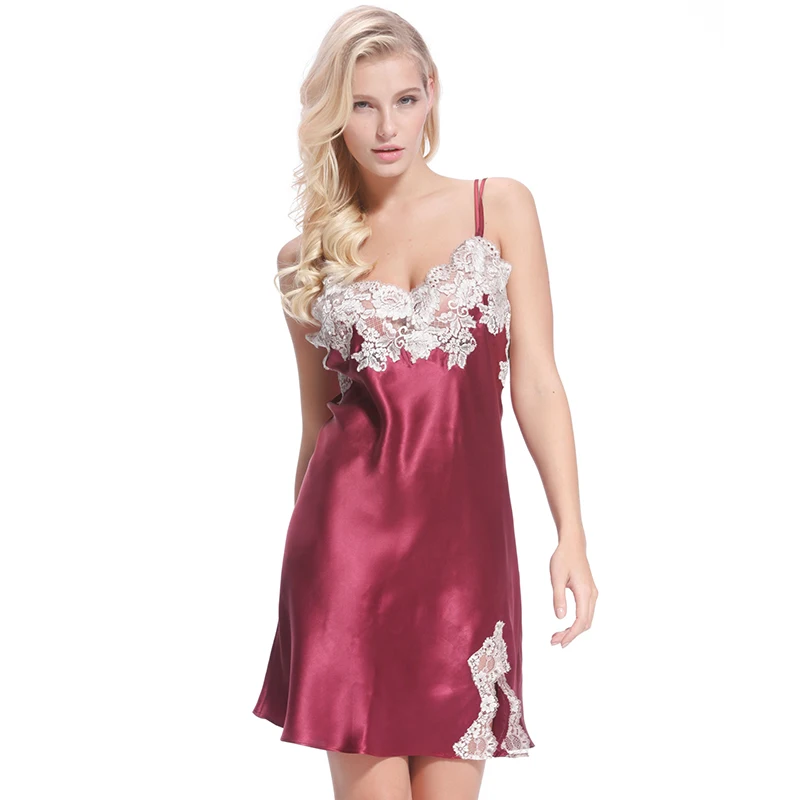 Silk Nightgowns Women Summer Sexy Sleepwear 100 Silk dress Lace Rose