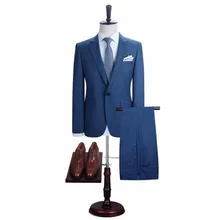 Индивидуальный заказ для мужчин костюмы Красивый Свадебные синий одна кнопка жениха костюмы для выпускного бала(куртка+ брюки для девоч