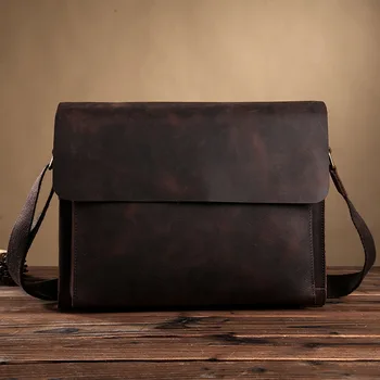 

vintage men's briefcase bags Crazy horse genuine leather Laptop Bag casual Handbag Briefcase messenger bag business bags male