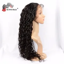 Sunnymay экзотические волны полный шнурок человеческих волос парики натуральный цвет Предварительно сорванные бразильские девственные волосы парики шнурка для черных женщин