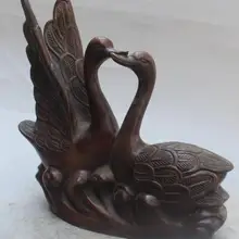 S6149 1" Китайский Бронзовый народная благоприятный быть в любви с Лебедь cygnus животных статуя