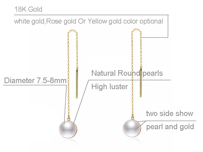 Sinya Au750 Золотая сережка-капелька с 7,5-8 мм Круглой Высокий блеск жемчуг 18 К кисточка на длинной цепочке дизайнерские серьги-подвески для