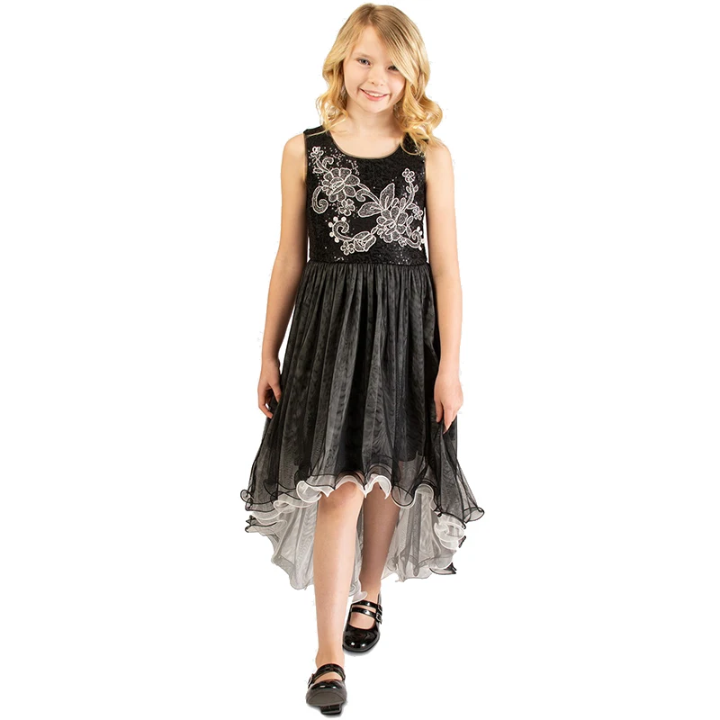 Yatheen Big Girls 7-16T Embroidered Floral/Tulle Hi-Low Dress Kids Party Dresses For Girls