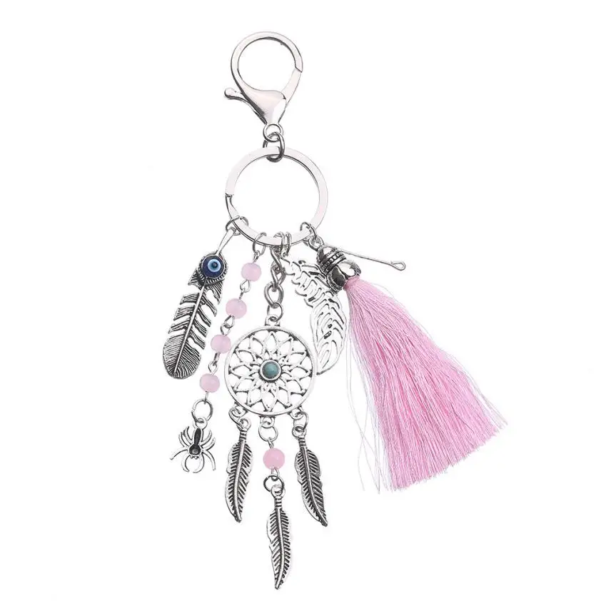GEMIXI Ловец снов перьевой брелок с кистями сумка Кольцо Автомобильный ключ подвеска 4,25 - Цвет: Розовый