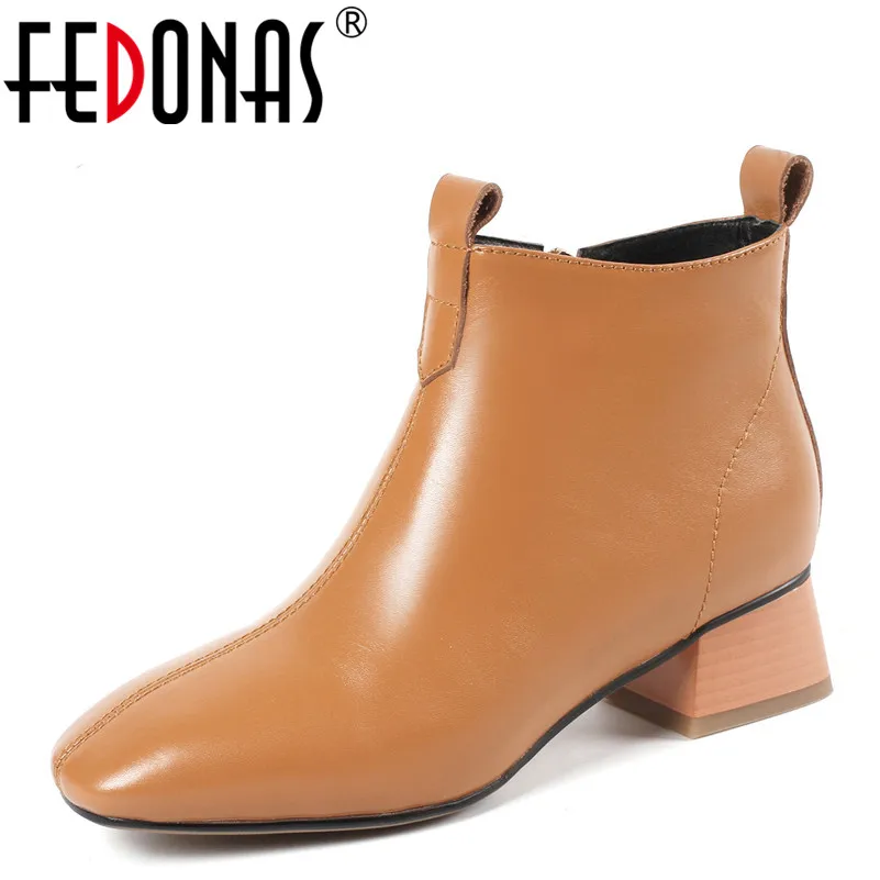 

FEDONAS 1Fashion Women Ankle Boots Genuine Leather Autumn Winter Warm High Heels Shoes Woman Zipper Concise Office Basic Boots