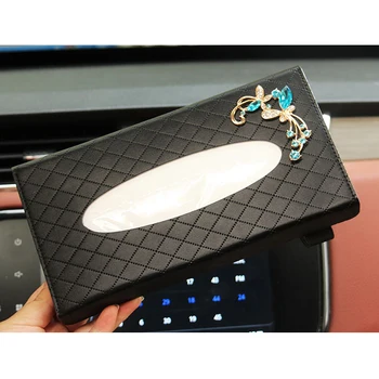 

1 PC Car Multi-functional Tissue Box Sun Visor Hanging Type Rhinestone Butterfly Convenient Tissue Box Pumping Case Car Accessor