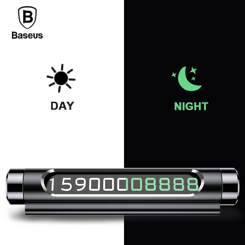 Baseus Car Temporary Parking Card For VW BMW Benz Car Holder Luminous Phone Number Plate Auto Rotary Car-styling Accessories