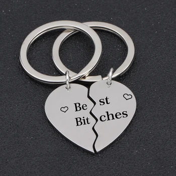 

2pcs Engraved Best Bitches Half Heart Key Chains Gifts For Couples Lover's Keyring Keys Holder Bag Charm Driver key Tag