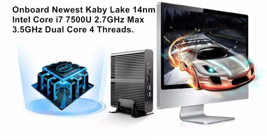 I7 7500U Kaby Lake Intel Core i7 Barebone 8550U безвентиляторный мини-ПК Windows Linux HTPC tv Box UHD 4K микро Настольный игровой компьютер