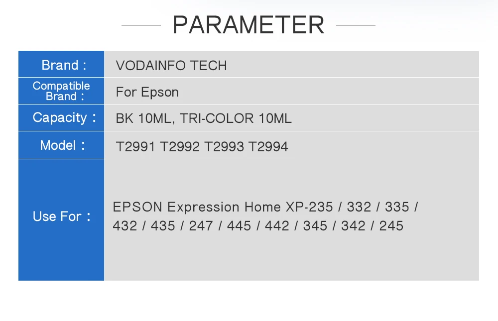 10 шт. T29 29XL совместимый для Epson чернильных картриджей t2991xl XP235 XP247 XP245 XP332 XP335 XP342 XP345 XP435 XP432 XP442 XP445