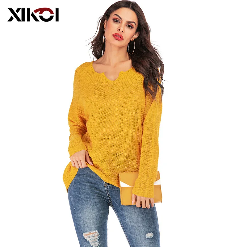 

2019 Women Sweater Pullover Solid Color Long Sleeve Shirt Women Casual Loose Top Tee Shirt Sexy Round-Neck Female Shirt Blusas