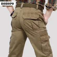 ROHOPO комбинезон карманы брюки флис теплая одежда брюки карго человек хлопок сплошной Свободный комбинезон военный мужской хлопок Troussers