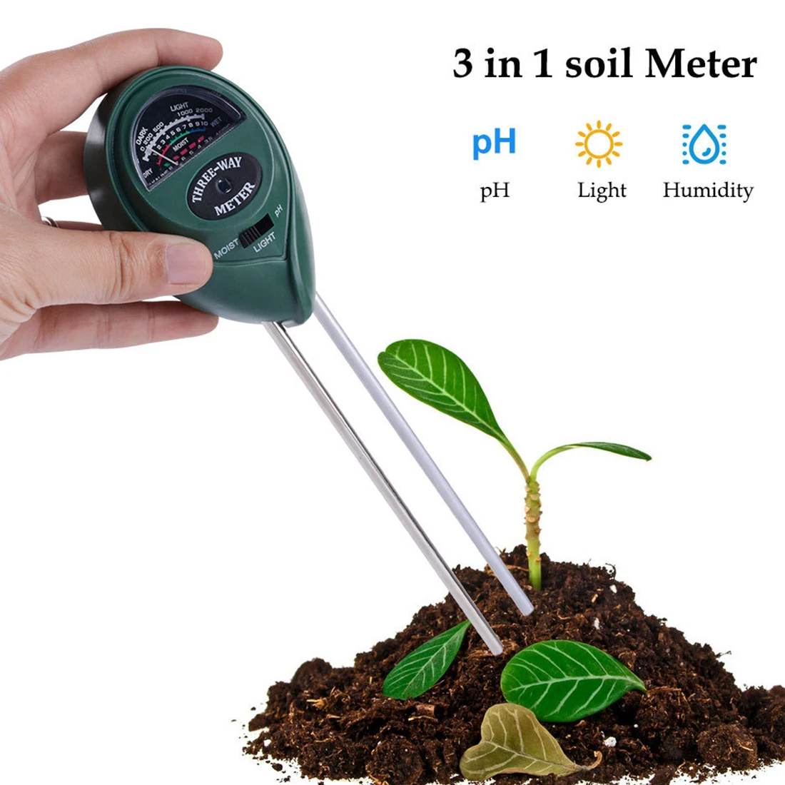 

3 in 1 Soil PH Water Moisture Mter Acidity Humidity Sunlight Garden Plants Flowers Moist Tester Instrument Tool