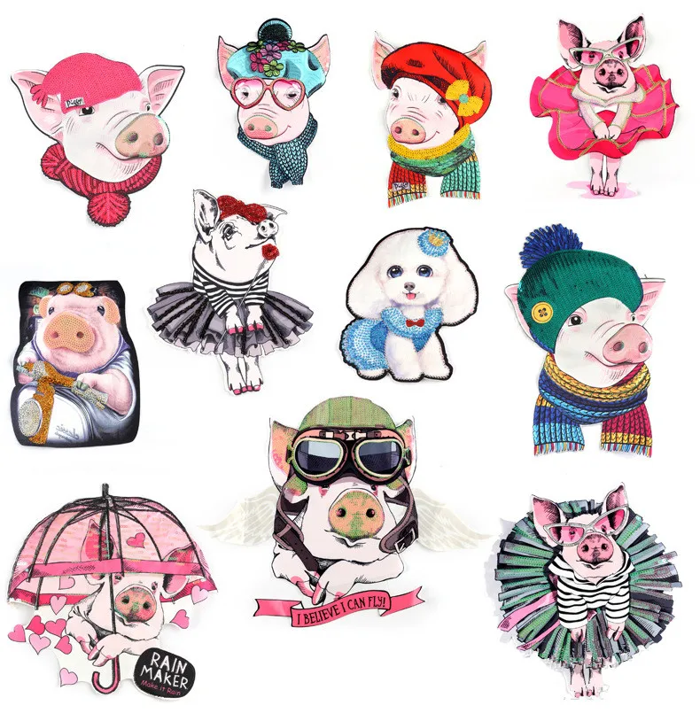 

1pc Cute Pigs Sequins Patch for Clothes Sew on Applique Application Motif Embroidery Patches Sticker DIY Accessories