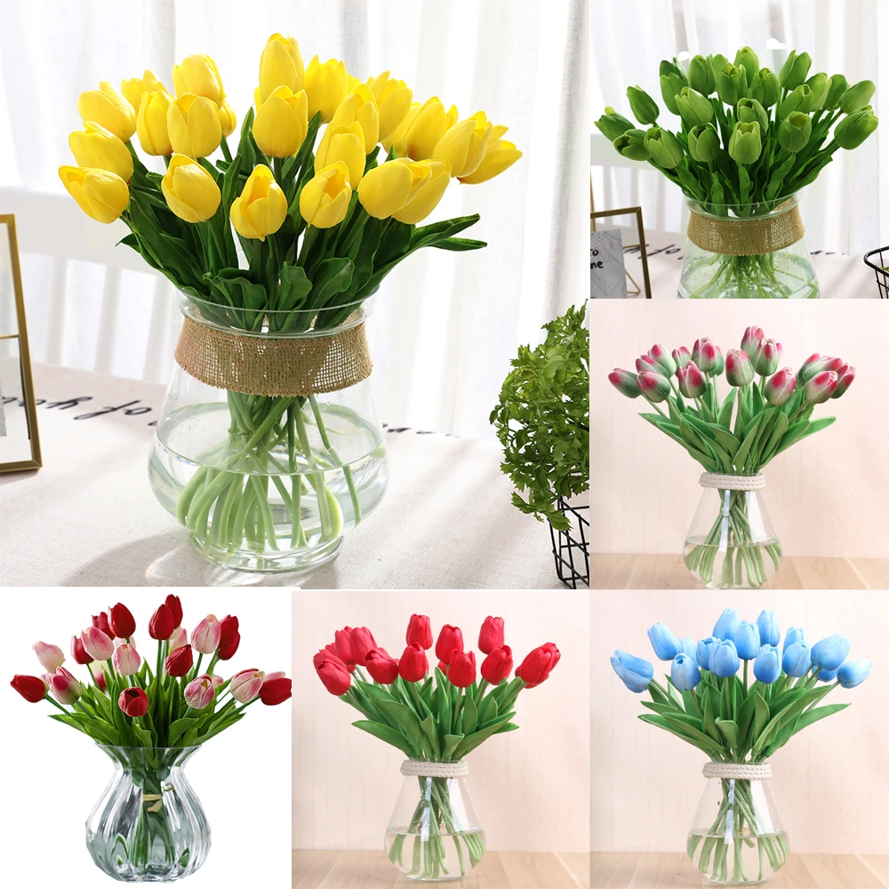 Home Garden Home Decor 10 Pcs Beauty Real Touch Flowers Latex Tulips Flower Artificial Bouquet Fake