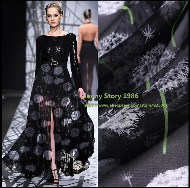 

1Meter/Lot 140CM Width silk fabric dandelion printed Silk chiffon fabric nature silk Print Fabric Textile For Dress Cloth Scarf