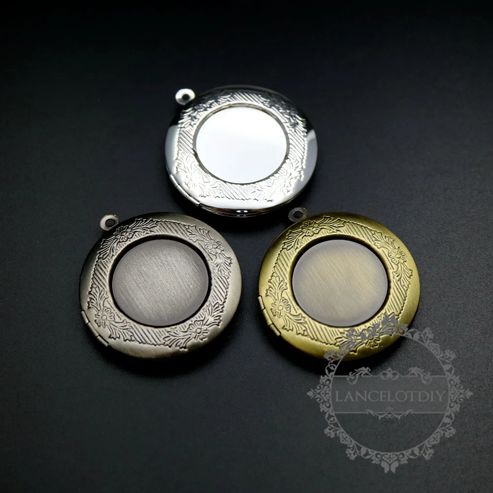 

20mm bezel vintage style brass bronze,silver,antiqued silver 32mm flower round photo locket base pendant charm supplies 1111057