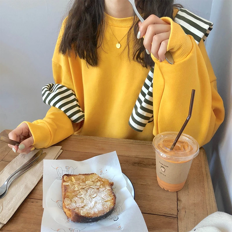 

6 colors 2019 spring loose soild color o neck long-sleeve pullovers sweatshirts womens (X221)