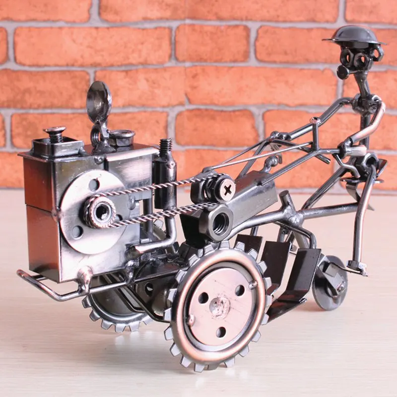 

A Farmer With A Tractor Retro Iron Sculpture Awesome Handmade Metal Craft Home & Bar Decor Ornament Funny Decoration For Home