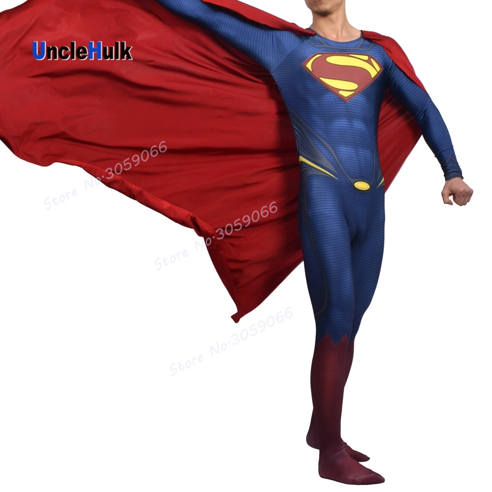 

High Quality Man of Steel Superman Printed Spandex Lycra Costume - with Chest Logo and 3D Muscle Shading - No.9 | UncleHulk