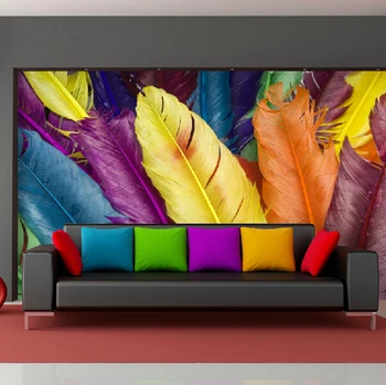 

Wholesale 3d wall photo mural millenum colorful feather mural wallpaper for living room sofa TV background mural papel de parede