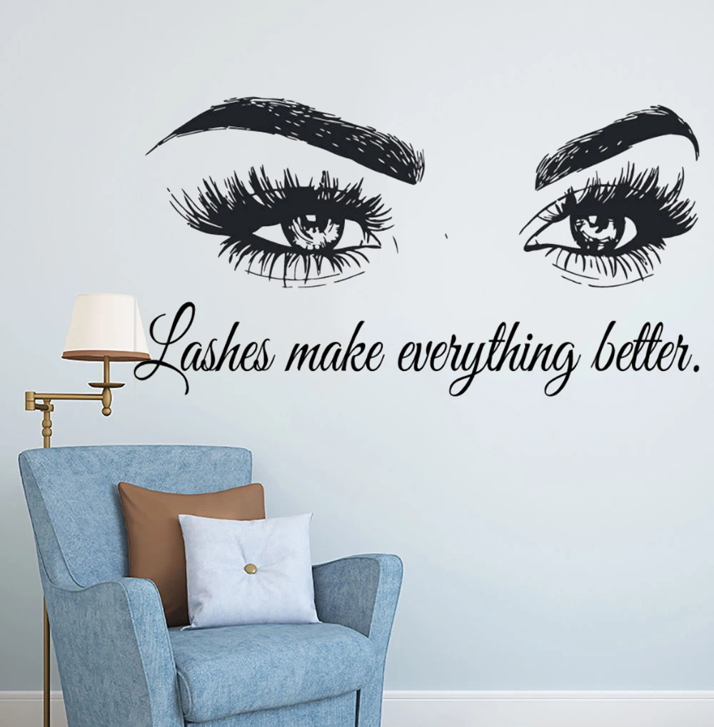 

Wall Art Sticker Eyelashes Lashes Extensions Wall Decal Beauty Salon Quote Wall Decor Eye Eyebrows Make Up Vinyl Art AY1075