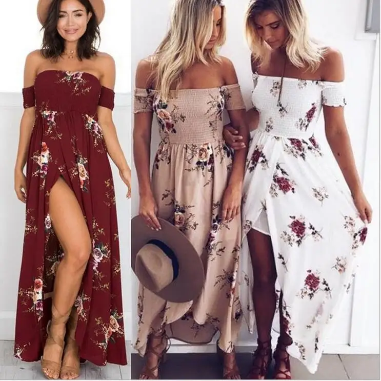 

Print Maxi Spring Dress 2017 Lanon Sleeveless Strapless Empire Asymmetrical Beach Casual Ankle-Length Halter Dress C06