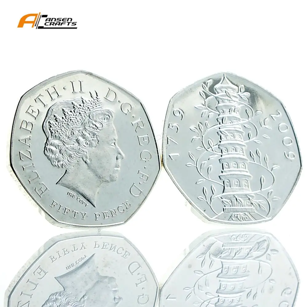 Kew сад 50 P Fifty Pence Elizabeth II EIIR II 2009 Британский посеребренный позолоченный Имитация монеты