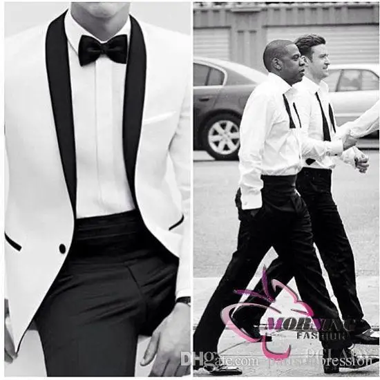 New Arrival Style Groom Tuxedos White Suit Black Lapel Wedding New Arrival Style Groom Tuxedos White Suit Black Lapel Wedding Bridegroom Suits Custom Made Jacket Pants Girdle In From Men S Clothing