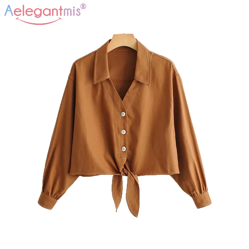 

Aelegantmis Spring Summer Women High Waist Chiffon Blouse Ladies Single Breasted Casual Blouses Office Lady Elegant Shirts Tops