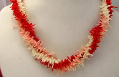 

huij 004726 17"12mmx2mm red pink white coral necklace