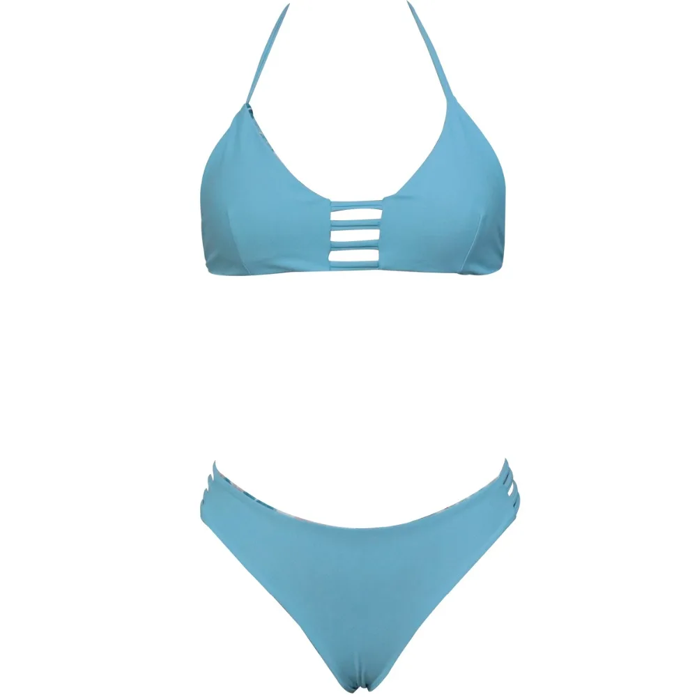 7 Sling Bikini Double Sded Woman Solid Swimwear Push Up Bikinis Triangle Bather Suit Tankini Swimsuit For Girls Bandeaukini Bathing Suit
