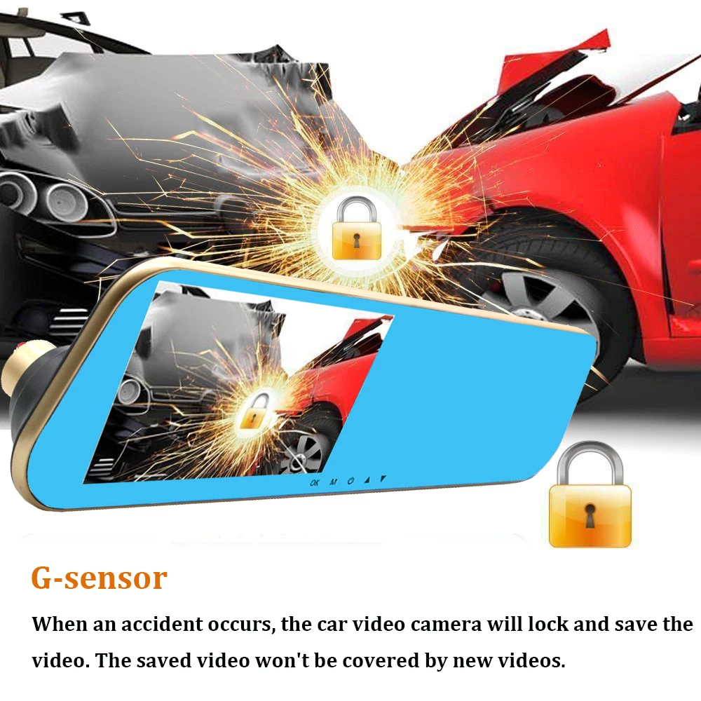 TAVIN Dash cam Dual lens Rearview mirror Car camera recorder Full hd 1080P mirror DVR auto 4.3 inch video Night Vision Car dvrs