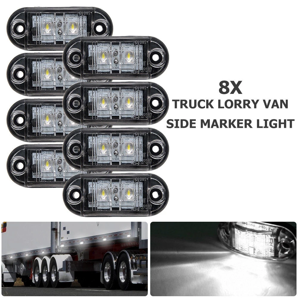 

8PCs Car Truck Trailer Lorry LED Side Marker Cool White Lights Front Indicator Side Marker Truck Light Trailer Lorry Lamp LED