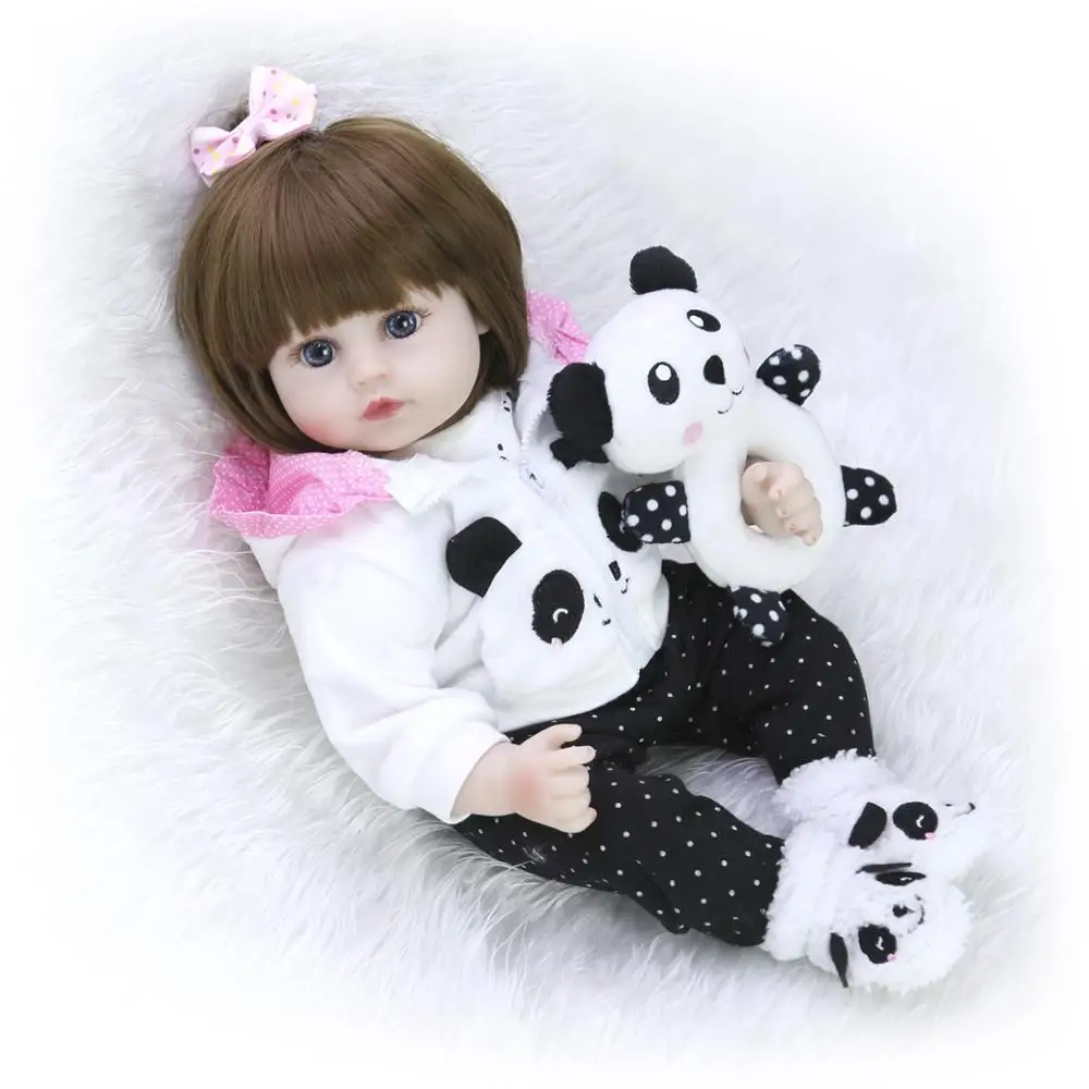 

bebe baby reborn dolls Long black hair girl silicone Hands and feet 47 cm realistic babies toy hot sale gift for children Kids