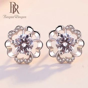 

Begua Ringen Classic Korean 925 Sterling Silver Earrings White Plum Blossom Shiny Wedding Stud Small Earrings Women Spine Gift