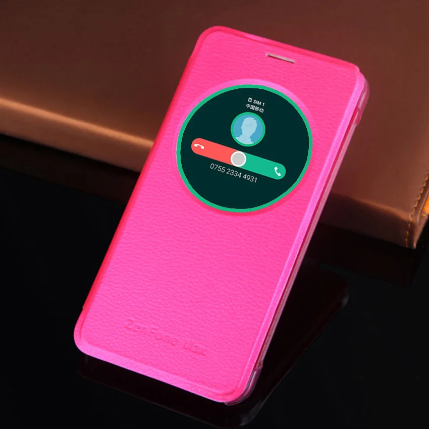Флип противоударный кожаный чехол для телефона Asus Zenfone Max ZC550KL ZC550 ZC 550KL 550 KL круглый умный вид авто спящий режим - Цвет: Rose red