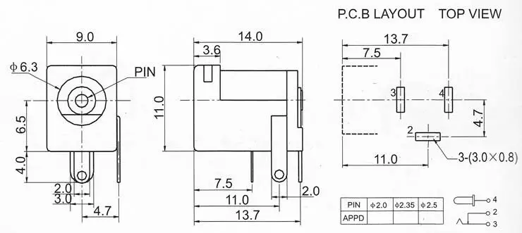 Разъем питания DC Barrel 5,5X2,1 мм (Упаковка из 20)