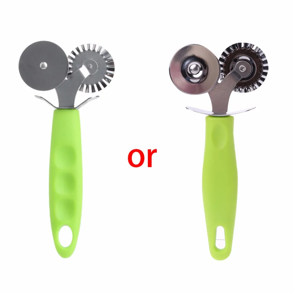 1PC Double Roller Pizza Knife Cutter Pastry Pasta Dough Crimper Wheel Rolling Kitchen Slicer Pastry Pizza Cutting Tools Hot C42