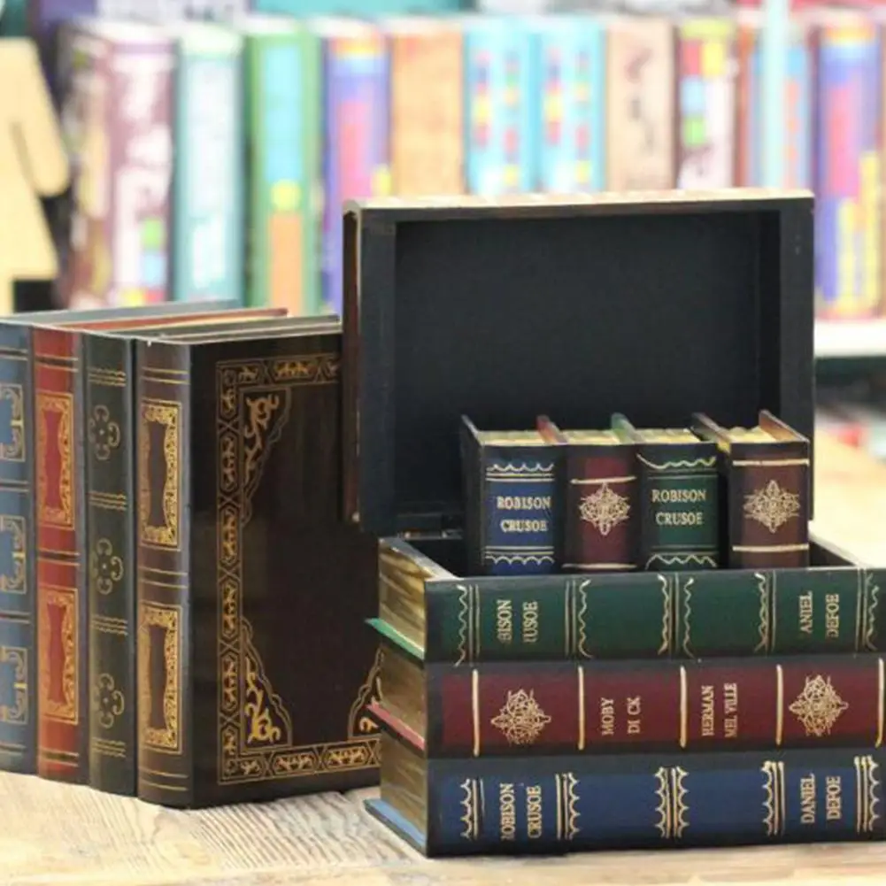 Ретро деревянная поддельная коробка для хранения в форме книги офисный орнамент фото реквизит драгоценный камень чехол