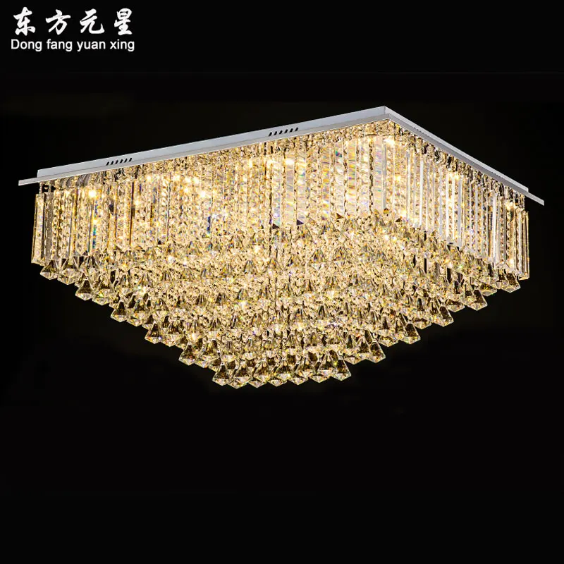 

crystal chandelier lamp LED light rectangular multilayer crystal lantern luxurious light fixture with double color led bulb