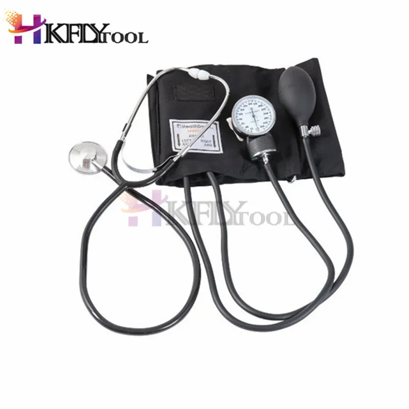 Анероид сфигмоманометр и стетоскоп комплект наручников верхняя рука кровяное давление монитор с сумкой для хранения тонометр здоровье и гигиена инструмент - Цвет: Черный