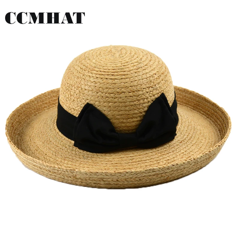 CCMHAT 100 Raffia Straw Hat For Women Summer Wide Brim Girl Raffia Sun