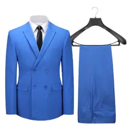 Элегантные Мужские официальные костюмы двубортная модель Slim Fit человека Торжественная одежда синий костюм жениха торжественное платье