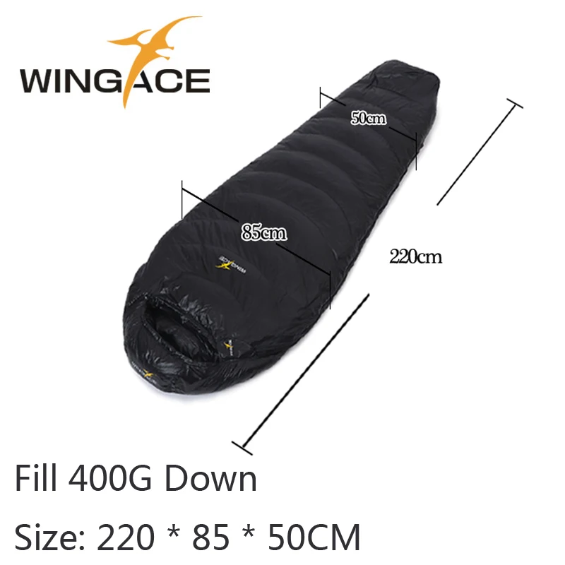 WINGACE заполнить 400 г 600 800 г утка вниз мумия спальный мешок Сверхлегкий Сращивание Открытый Отдых Туризм Пеший Туризм спальные мешки - Цвет: 220cm Black