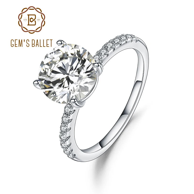 

GEM'S BALLET 3.45Ct Diamond Simulants Engagement Ring 925 Sterling Silver 4 Claws Design Rings For Women Wedding Fine Jewelry