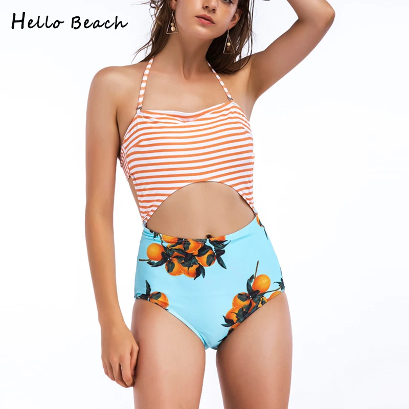HELLO BEACH 2018 цельный купальник женский сексуальный купальный костюм бандажный